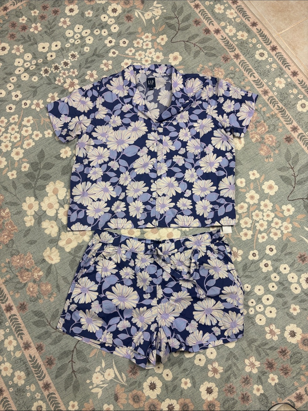 GAP Navy Short Floral Sleep Set with Lavender Blooms